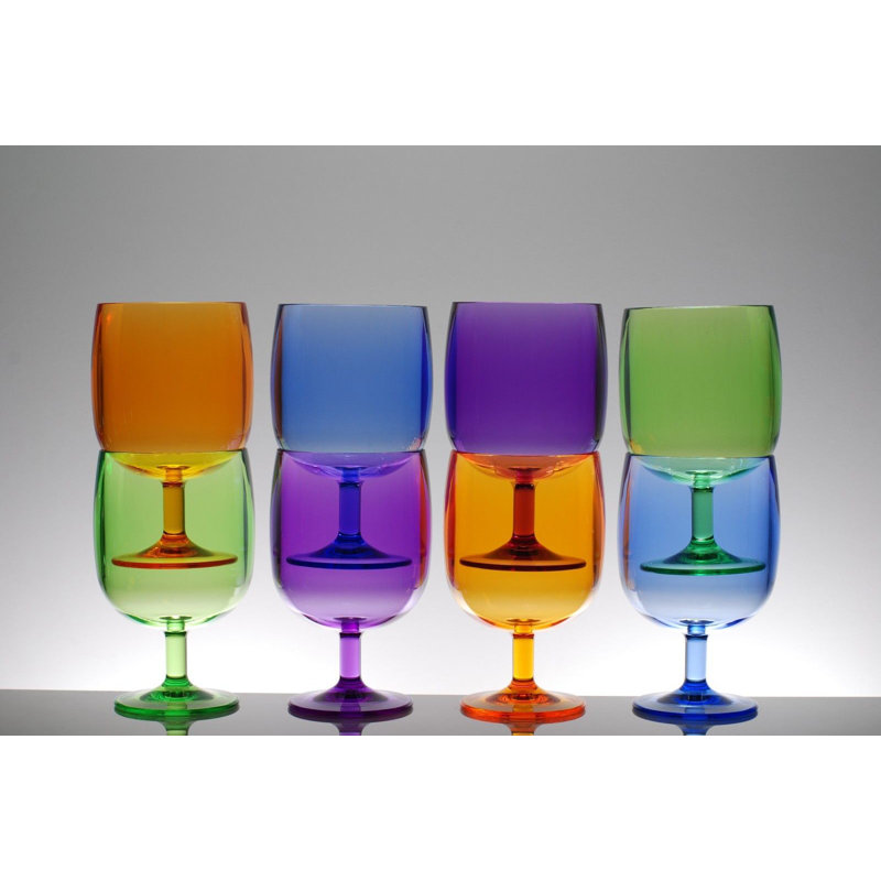 12 oz Verre à pied en acrylique, Bleu / orange / vert / mauve
