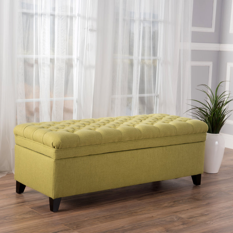 Banc de rangement rembourré en polyester Twania, Vert / jaune