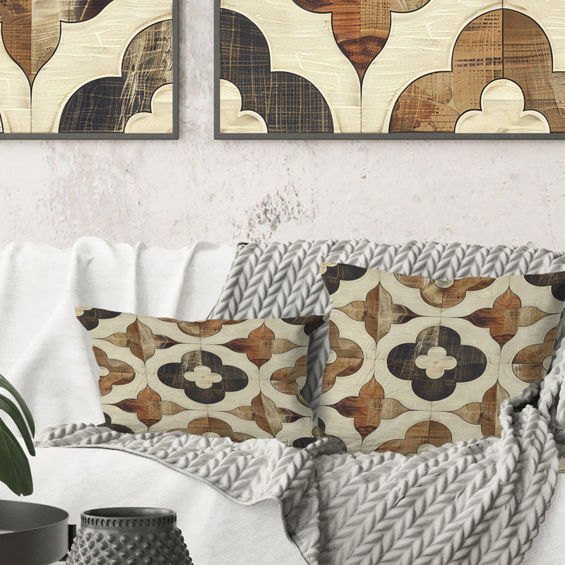 Coussin brun à motif quadrilobe I - Mid-Century