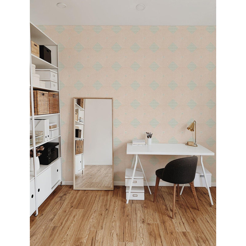 Sade 10' L x 25" W Wallpaper Roll, Pink, Faux Grasscloth, Non-Pasted