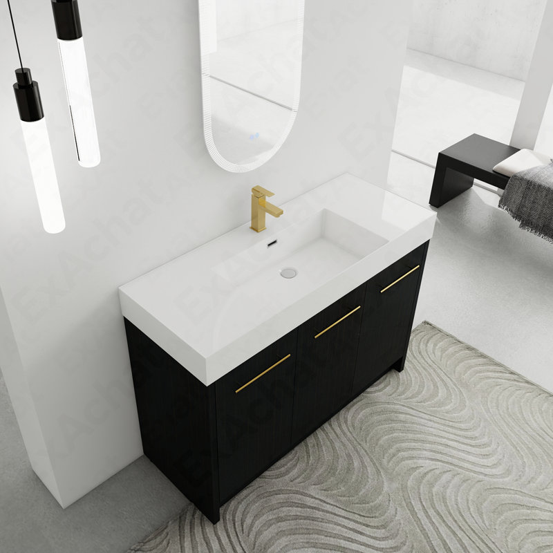 Meuble-lavabo autoportant de 48 po avec lavabo en résine et porte à fermeture douce