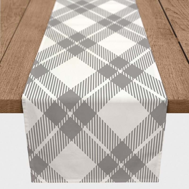 Addlyn Plaid Table Runner, 90" x 16", Light Gray