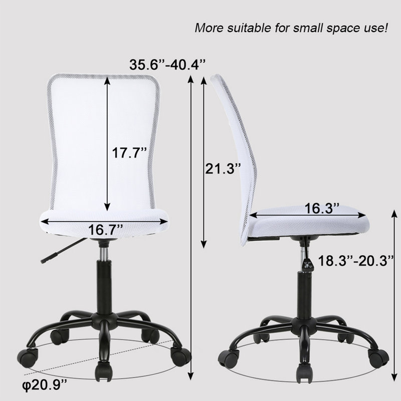 Chaise de bureau sans accoudoirs à hauteur réglable, Blanc