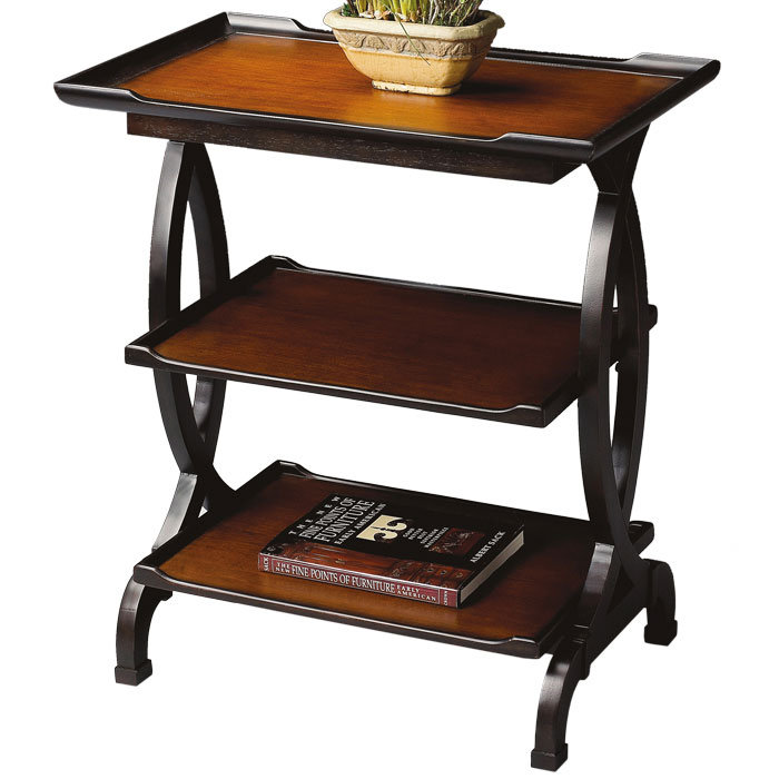 Kimiko 3 Tier Side Table, Cherry Top/Black Base
