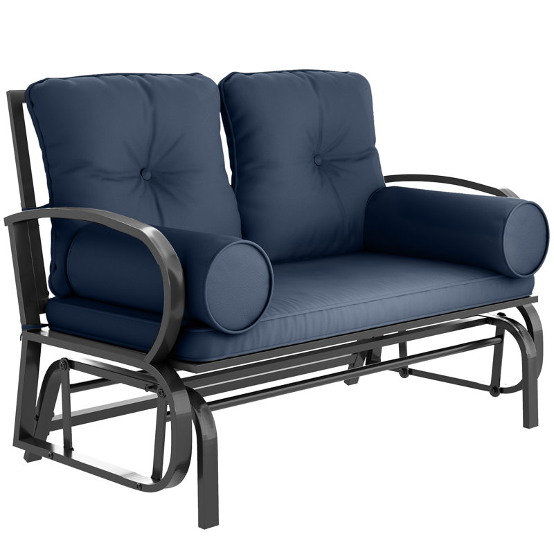 Banc d'extérieur en métal avec coussins, Bleu