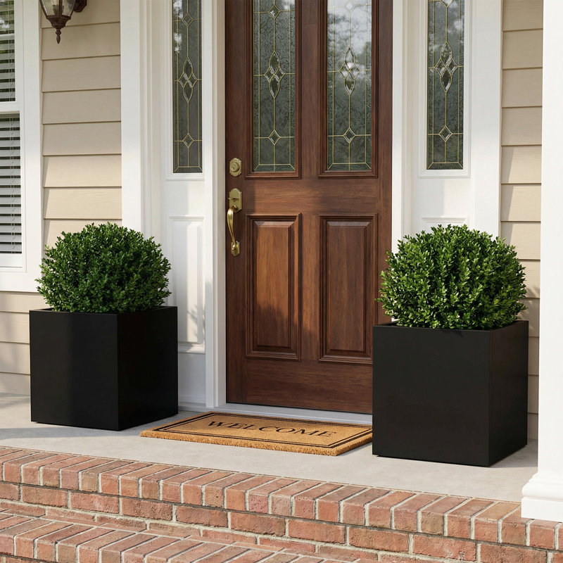 Rectangular Metal Planters for Outdoor Plants Set Of 2, 18" H x 17" W x 17" D