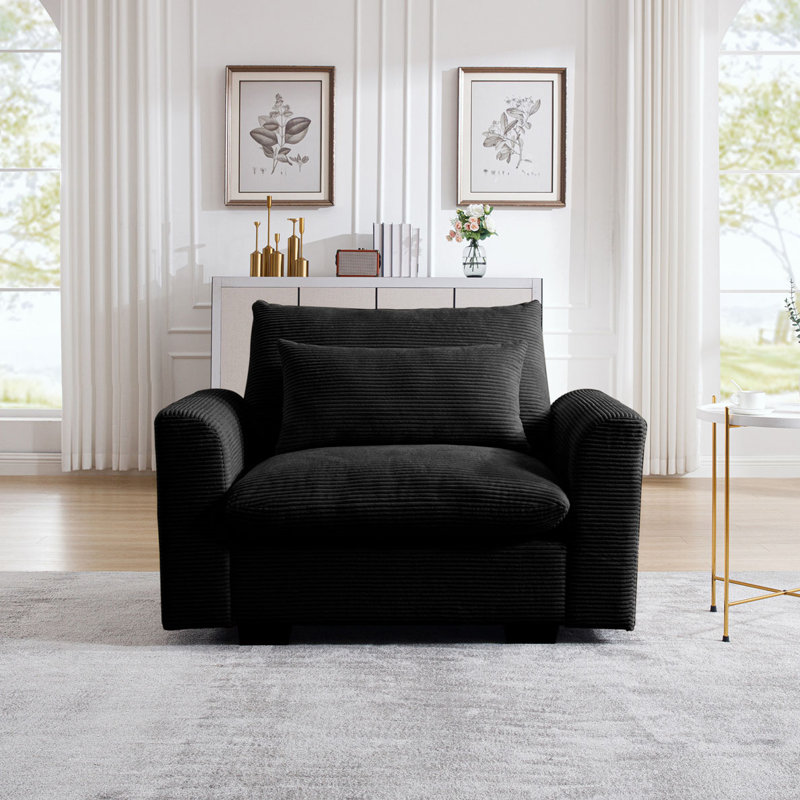 51"W Corduroy Accent Chair, Black Corduroy