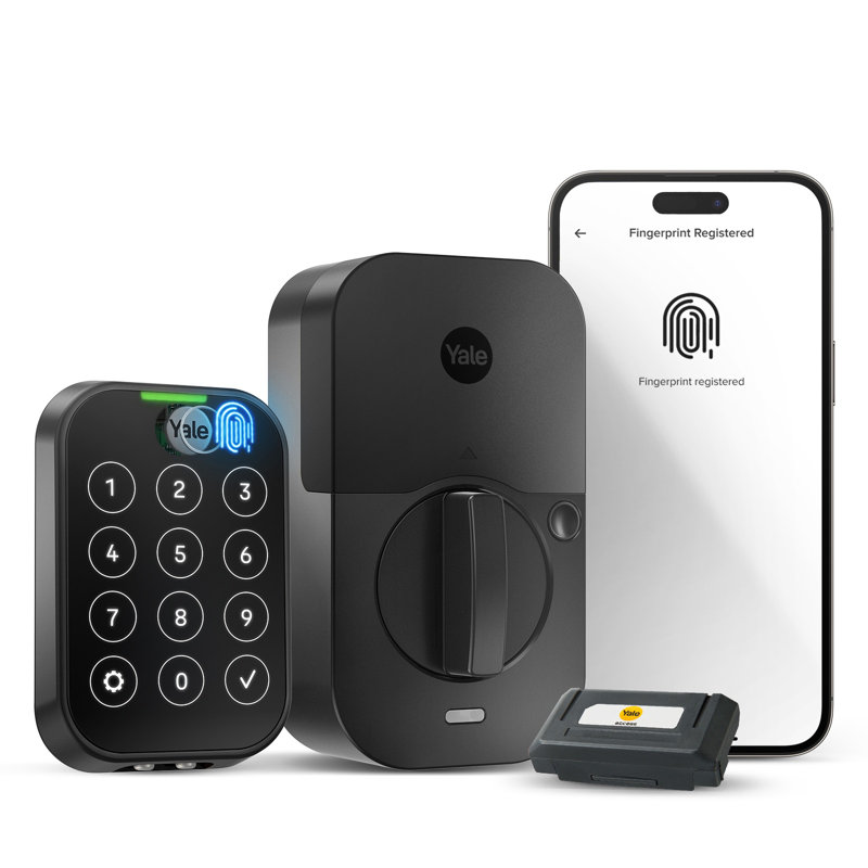Verrou intelligent à écran tactile 2 touches avec lecteur d'empreintes digitales et Wi-Fi Yure Assure Lock de Yale, Noir mat