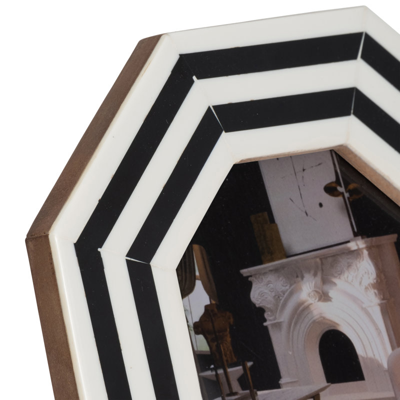 Geometric Octagonal Photo Frame Resin Wood Glass Contemporary Design