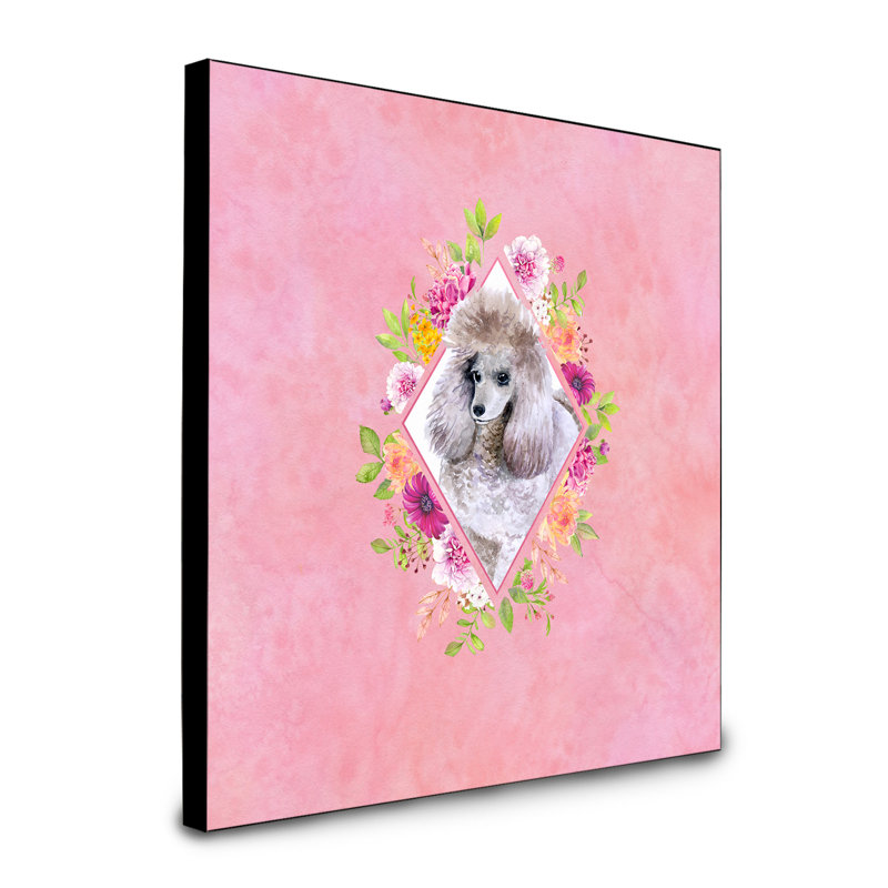 Panneau mural Dollman Flowers, Rose, Caniche standard gris et brun