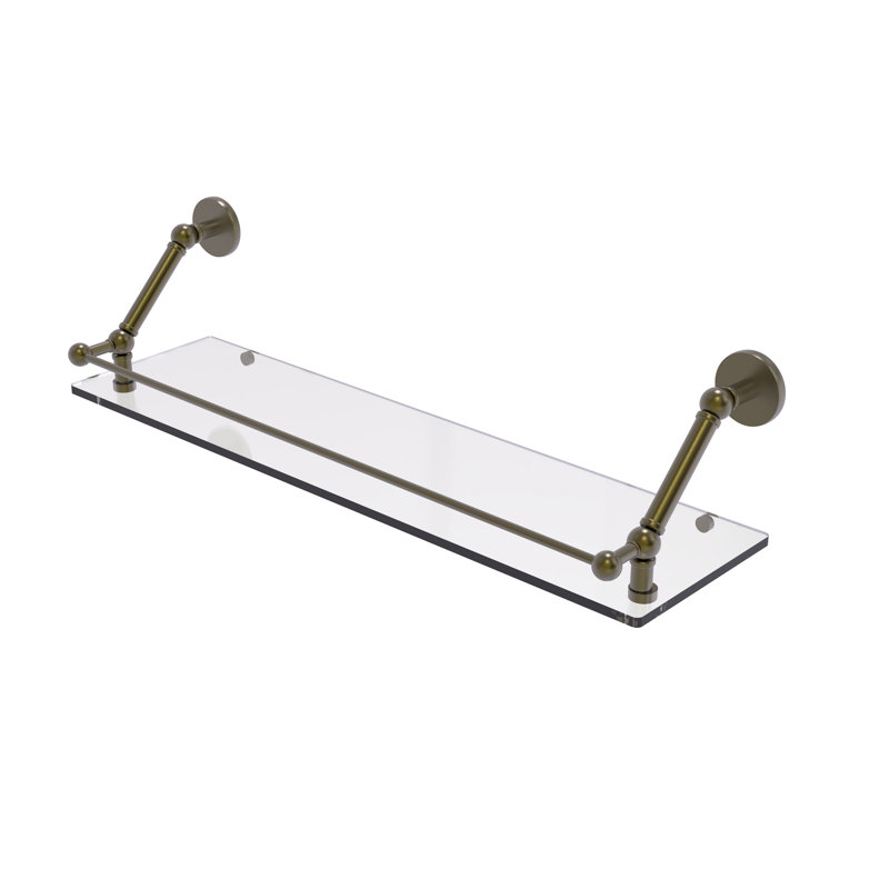 Tablette flottante Dalston avec barre de galerie, Laiton antique, H 8 po x l 30 po x P 8,6 po