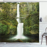 Hobbits Falls of Rivendell Multnomah Waterfall Oregon With Hobbit Elf Path Bridge Scene Image Single Shower Curtain