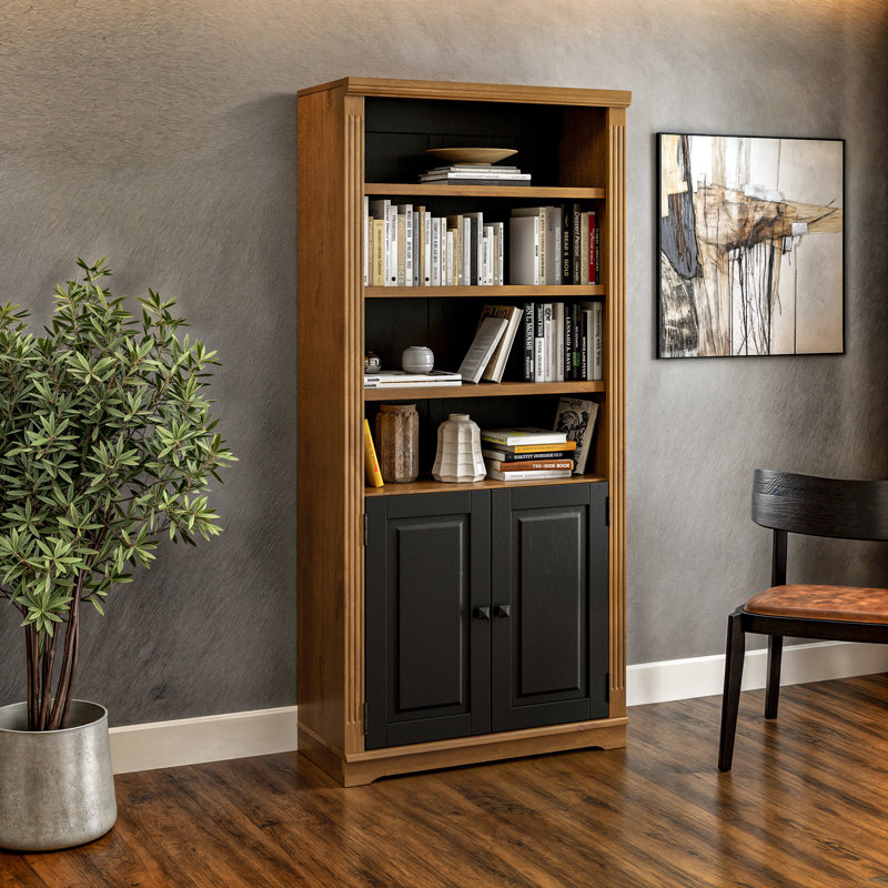 Portland 72" H x 33" W Storage Bookcase, Mocha/Black