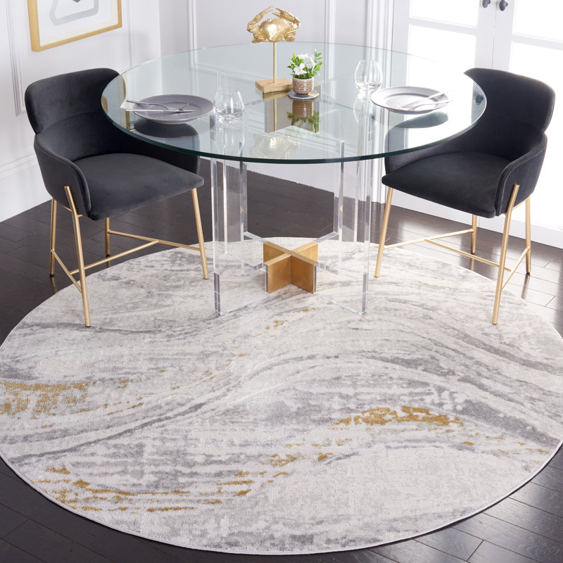 Palma 6'7" Round Gray and Beige Synthetic Rug