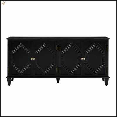 65.2 Inch Mid Century Modern Sideboard Buffet Cabinet With Spacious Storage, Symmetrical Geometric Accent For Living Room/Entryway/Kitchen