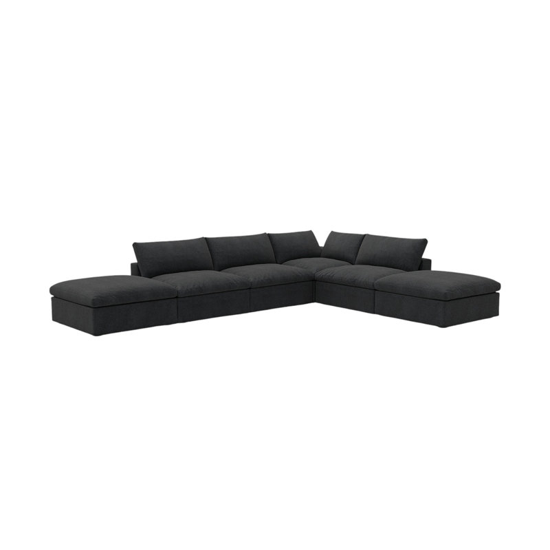 Canapé modulaire sans accoudoirs en mélange de lin de 160 po avec repose-pieds et rangement