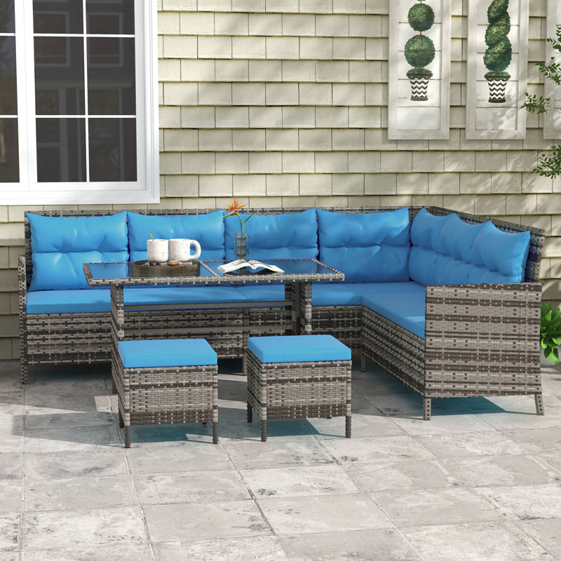 Keya 8 - Person Patio Conversation Set with Cushions, Navy Blue
