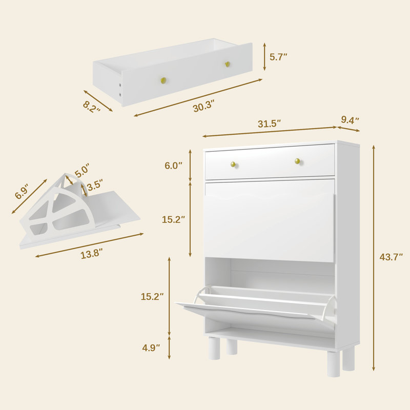 12 Pair Shoe Storage Cabinet, White