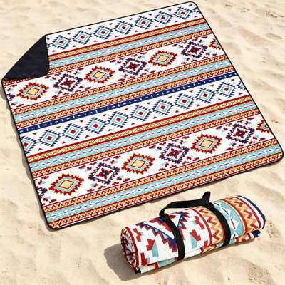 XXL Extra Large 200 x 200 cm 3-Layer Padded Insulated Waterproof Sand-Free Picnic Blanket, Boho Style Foldable Washable Outdoor Beach Mat for Camping, Garden & Family Seaside Picnics