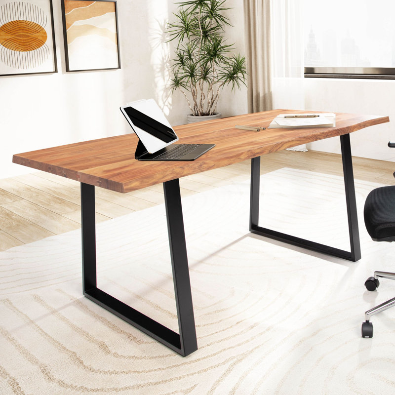Lareina Metal Base Writing Desk, 76cm H x 160cm W x 80cm D, Black