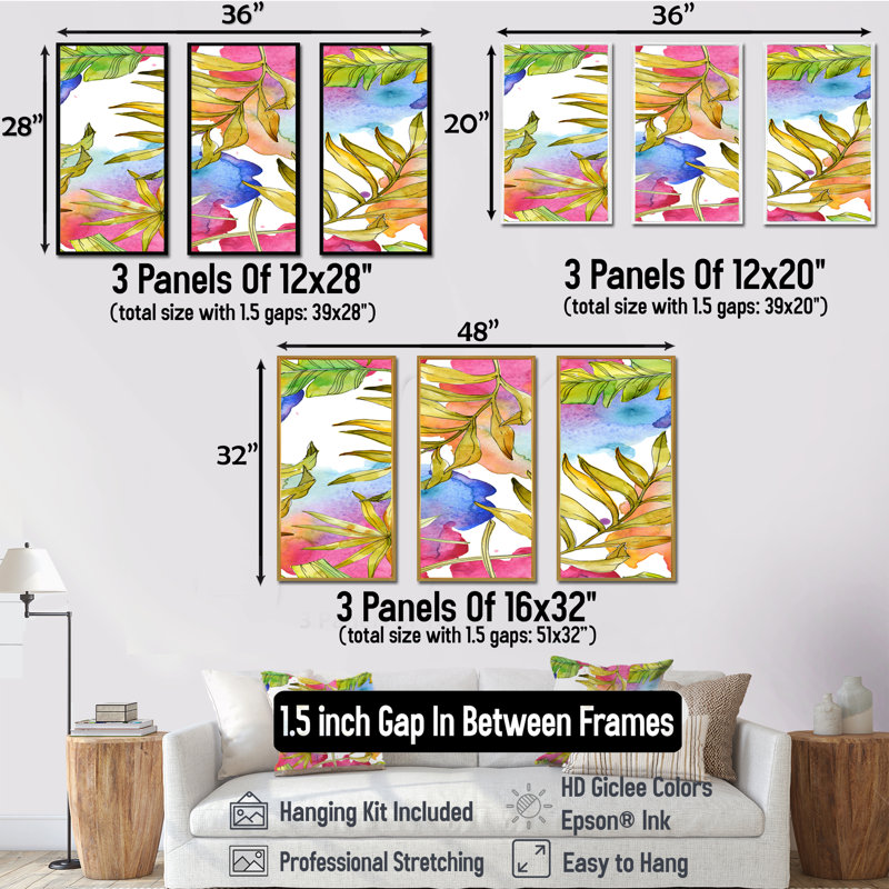 «Tropical Foliage IV», reproduction de photo sur toile 3 pièces, H 32 po x l 48 po x P 1 po, Cadre blanc