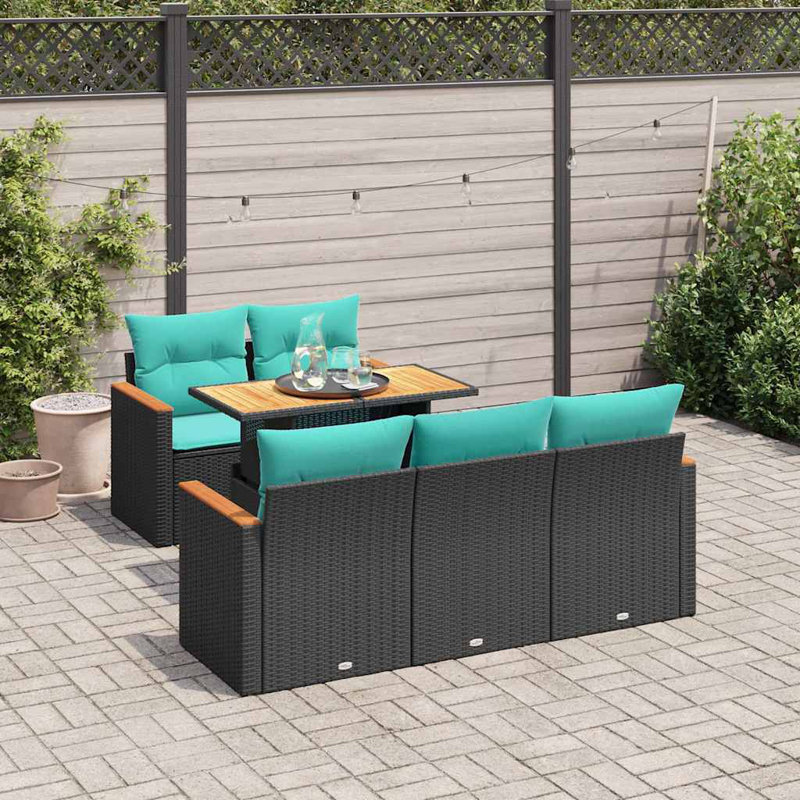  Ensemble de canapé de patio 6 pièces avec coussins en rotin de polyester