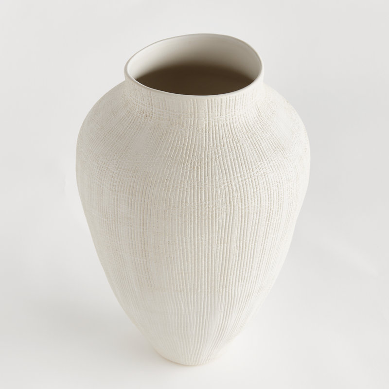 Handmade Ceramic Table Vase, 15.25" H x 10.25" W x 10.25" D, White