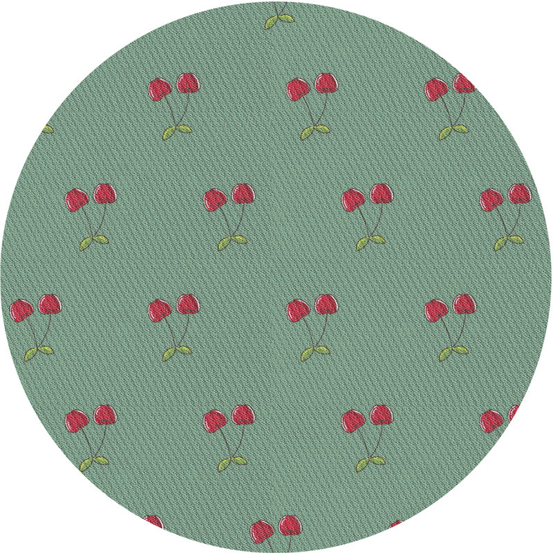Tapis vert / rose à motifs, Rond 7 pi