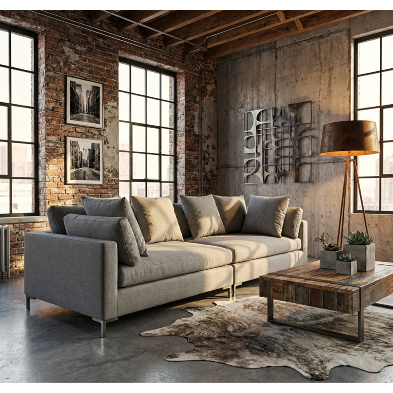 Veda 118'' Square Arm Sofa, Platinum Polyester