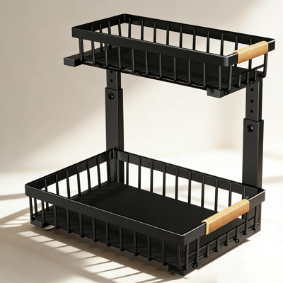 Organisateur d'armoire coulissant, tablette de rangement coulissante à 2 niveaux avec hauteur réglable, organisateur en métal robuste sous l'évier pour la cuisine, la salle de bain, le garde-manger et le placard