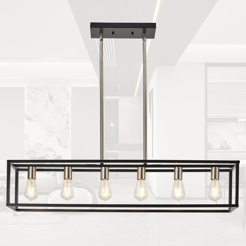 Luminaire suspendu linéaire 6 lumières Rast, Noir mat / nickel brossé