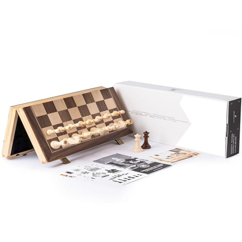 Échiquier pliant magnétique de 15 pouces avec pièces de 3 "King Staunton - ensemble en bois