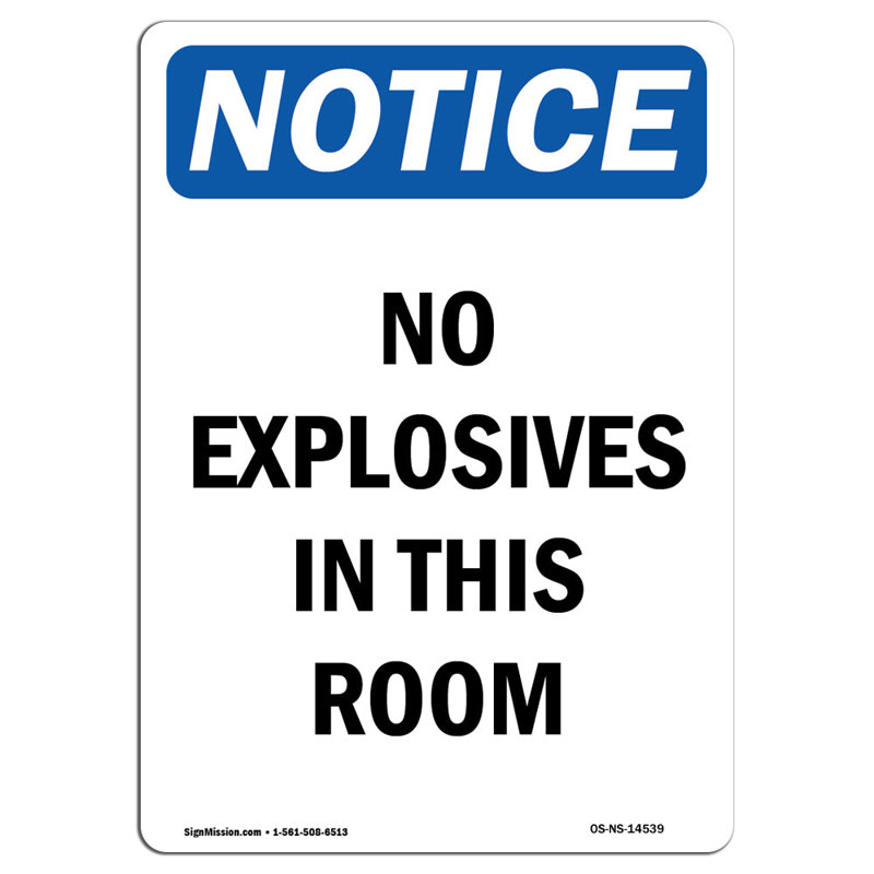 No Explosives in This Room Sign