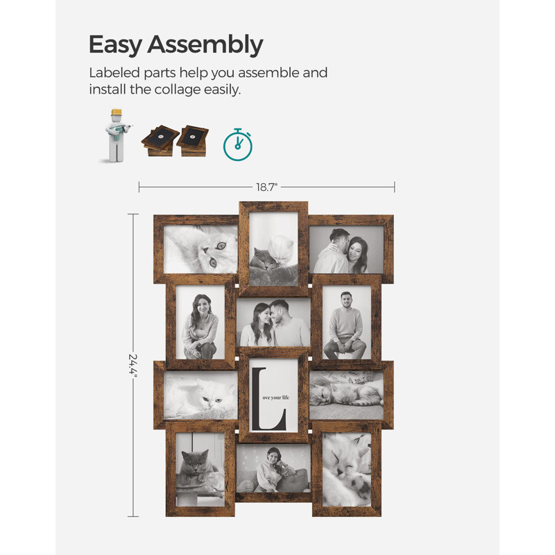 Rustic Brown Collage Picture Frame - 12-Photo Display For Family Memories - Easy To Assemble