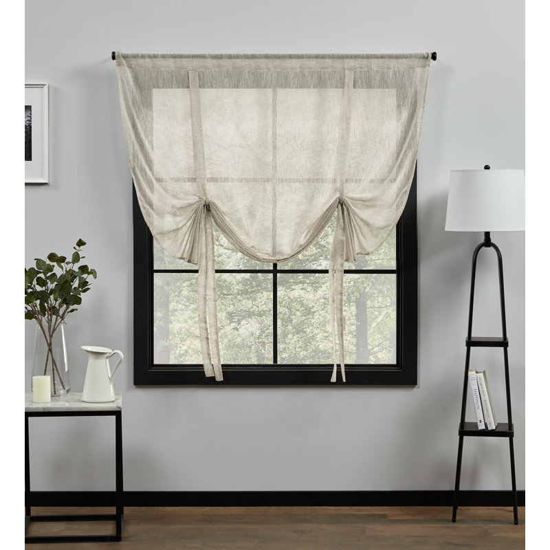 Taupe Linen-Like Sheer Rod Pocket Tie Up Window Shade