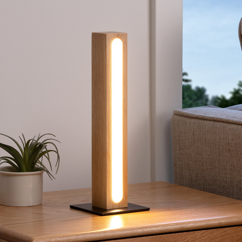 Square Solid Wood Dimmable LED Table Lamp, Natural Wood