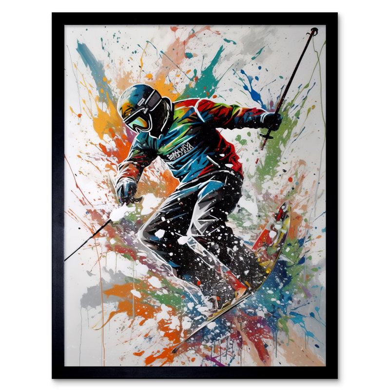 Lizza Skier Skiing Multicoloured Splat Action Shot - Single Picture Frame Print