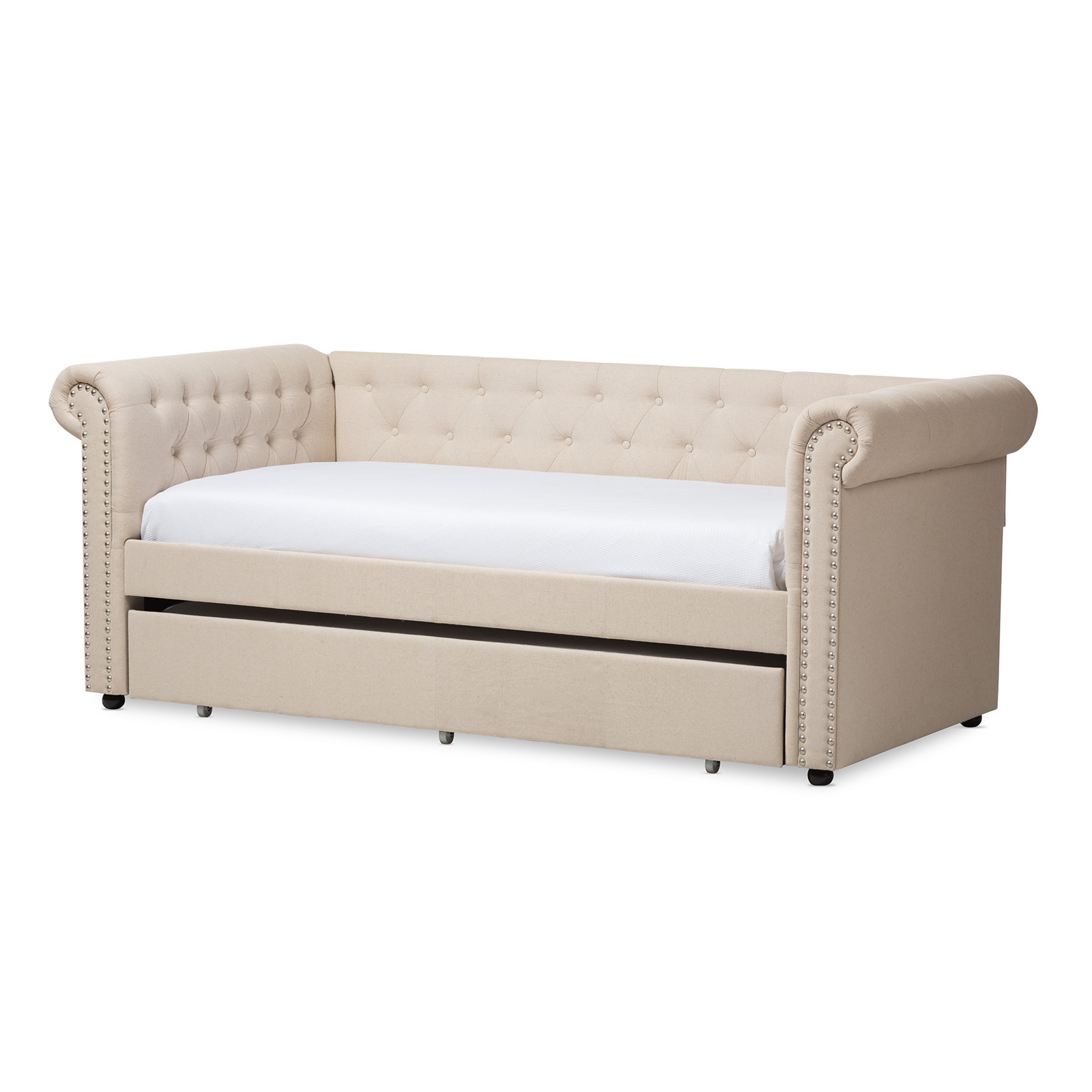 Mynard Upholstered Daybed with Trundle - Twin, Beige
