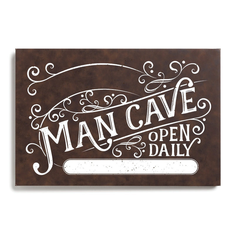 Man Cave Brown Leather Personalized Canvas, Yes