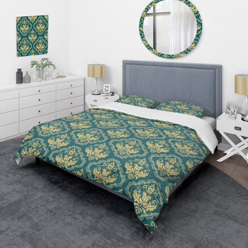 Damas vert - ensemble de housse de couette abstrait - microfibre de polyester