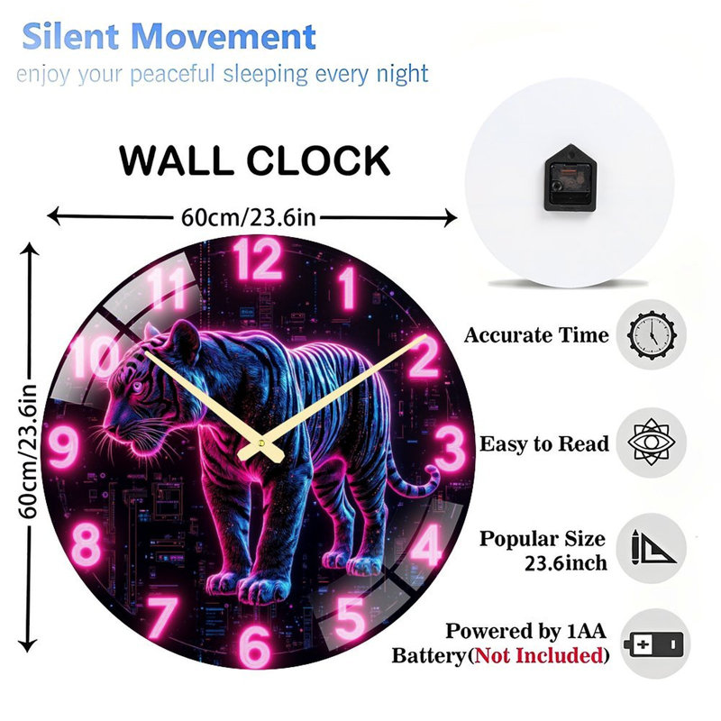 Horloge murale néon tigre 24 po