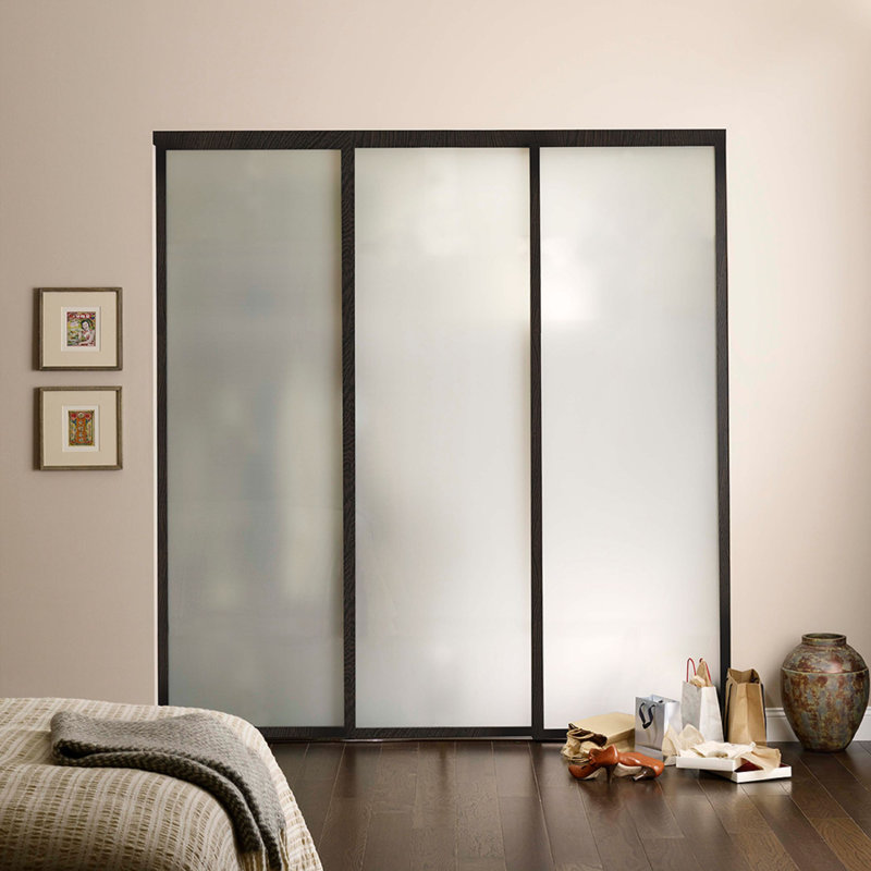 3 - Panel Frosted Glass Sliding Closet Doors, Room Divider, 71.25" x 96", Black