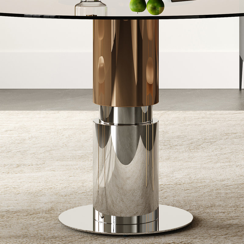 Table de salle à manger ronde 35 po avec plateau en verre trempé et base en acier