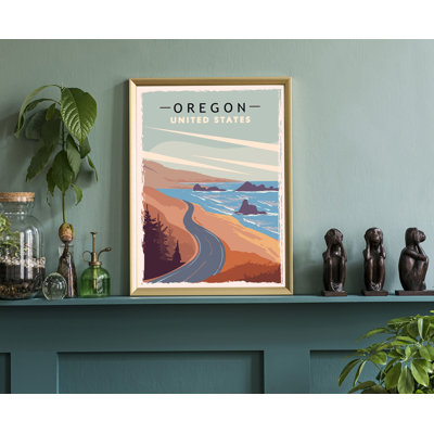 Oregon Retro Style State Travel Poster, Vintage Unframed Print, Home and Office Wall Art