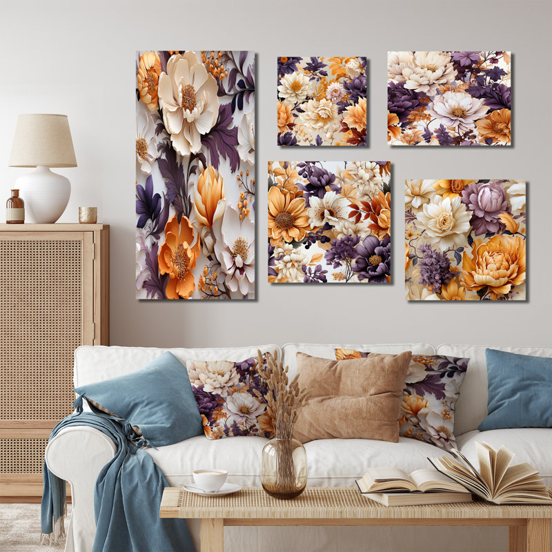 Janes - Floral Wall Decor Set Of 5, Wrapped Canvas
