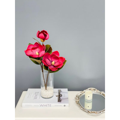 Tall Real Touch Silk Magnolia Stems - Premium White/Cream Magnolia Faux Floral Stems For Décor