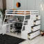Lit mezzanine avec 7 tiroirs, 2 tablettes et un bureau-908904766-908904767