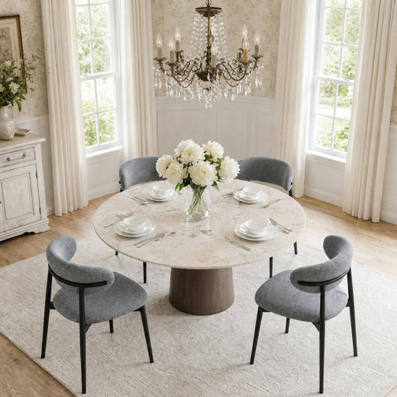 Ensemble de table de salle à manger à piédestal Amberly, 29"H x 53"L x 53"W, 5 Pieces: Table, 4 Chairs, Monet's Garden