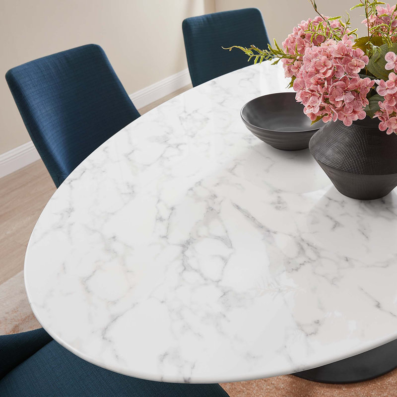  Table de salle à manger en marbre artificiel Lippa, Noir, 29 po H x 78 po L x 47 po l, Blanc