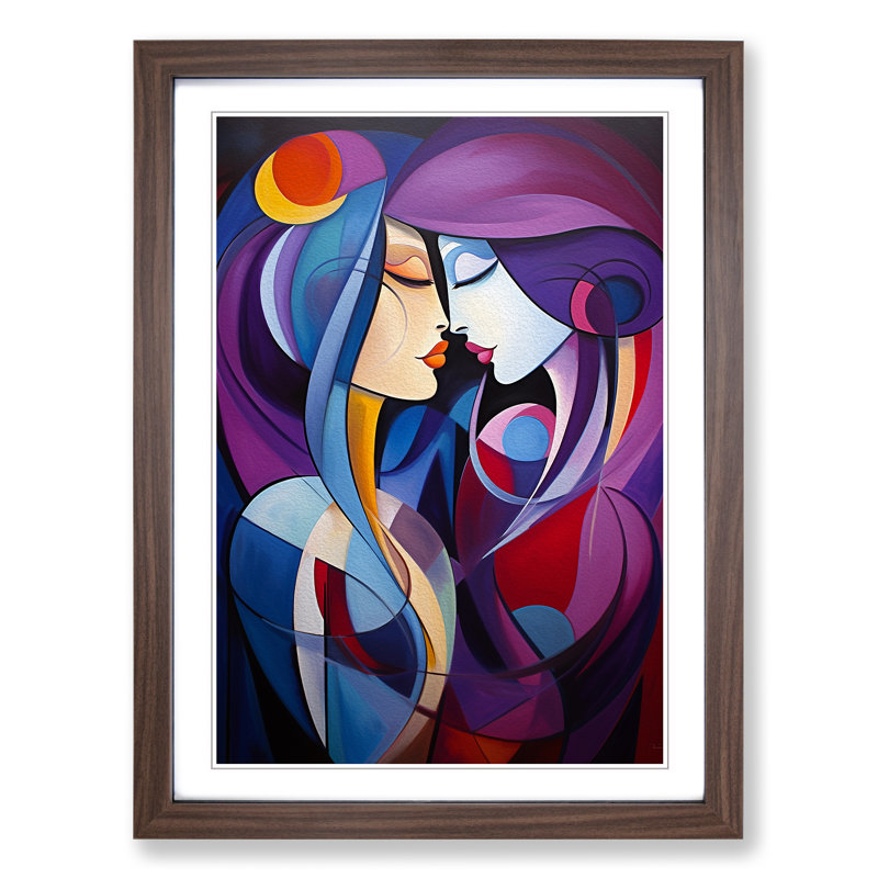 XYZ-FRM-V1223-6305 Two Women In Love Abstract No.2 - Single Picture Frame Print on Wood, 34cm H x 25cm W x 2cm D, Walnut 